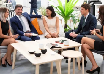 Modern corporate people working together.